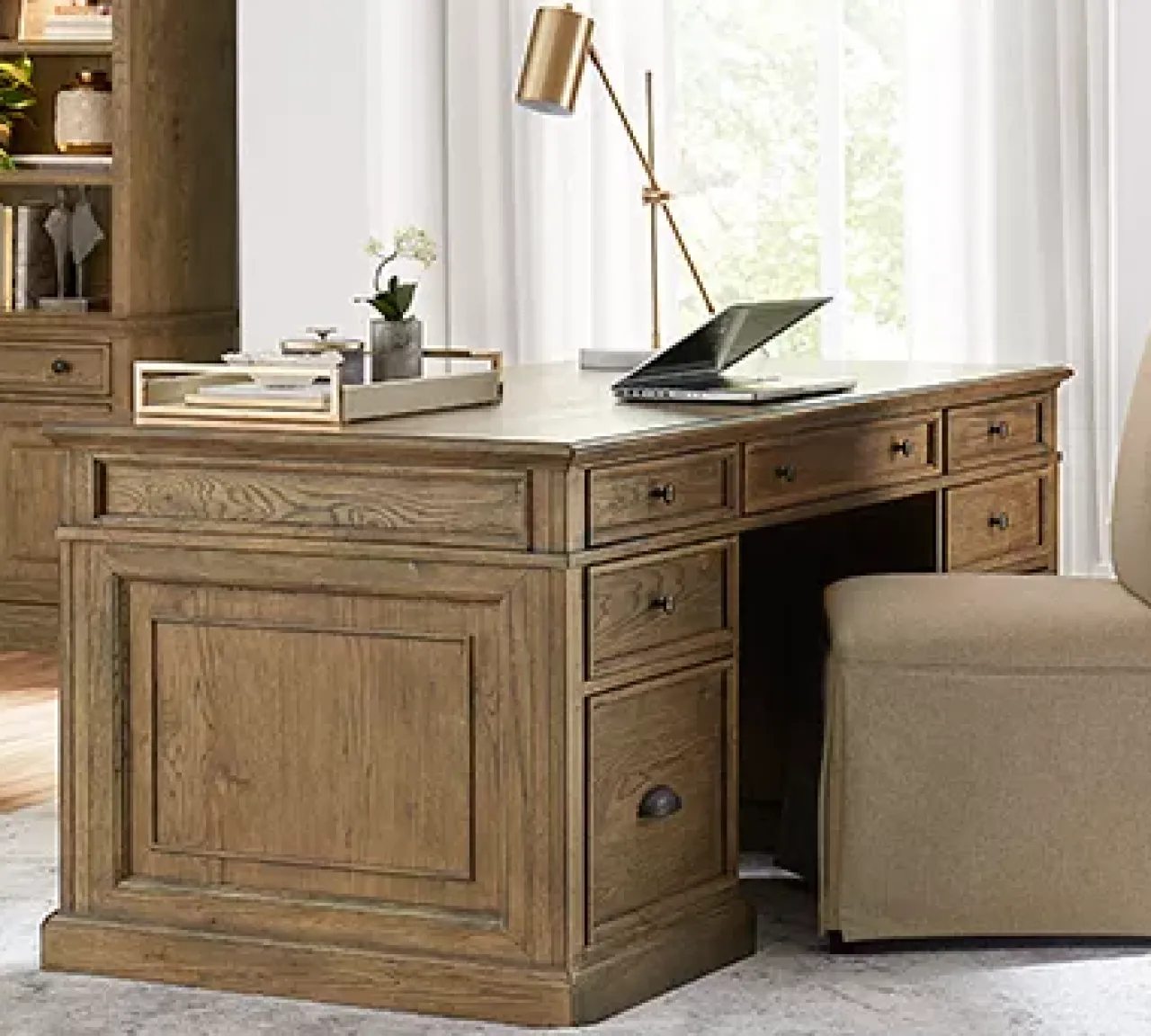 Havertys Avondale II Executive Desk Vintage Oak Discount