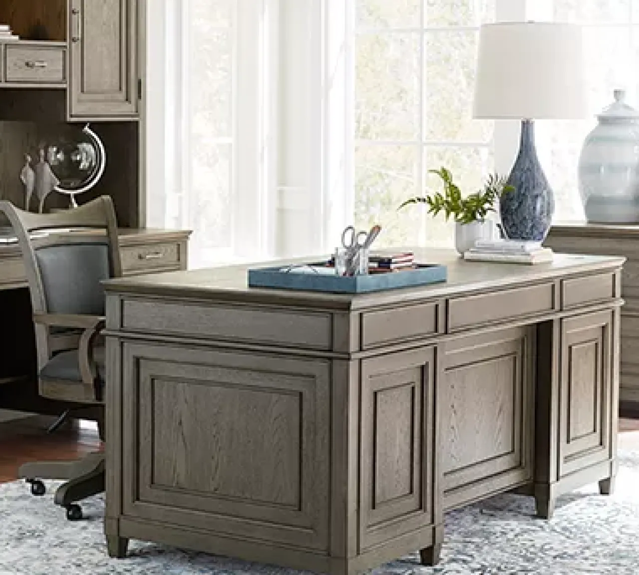 Havertys Baylor Executive Desk Grey Washed Best