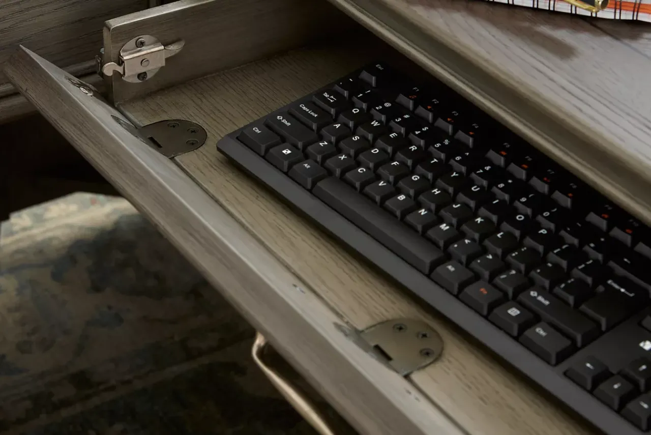 Havertys Baylor L-Shaped Desk Grey Washed Outlet
