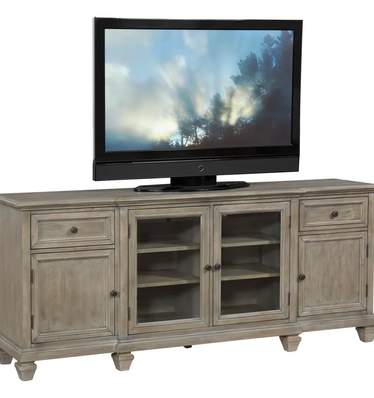 Havertys Beckley 84 in Entertainment Console Dovetail Grey Clearance