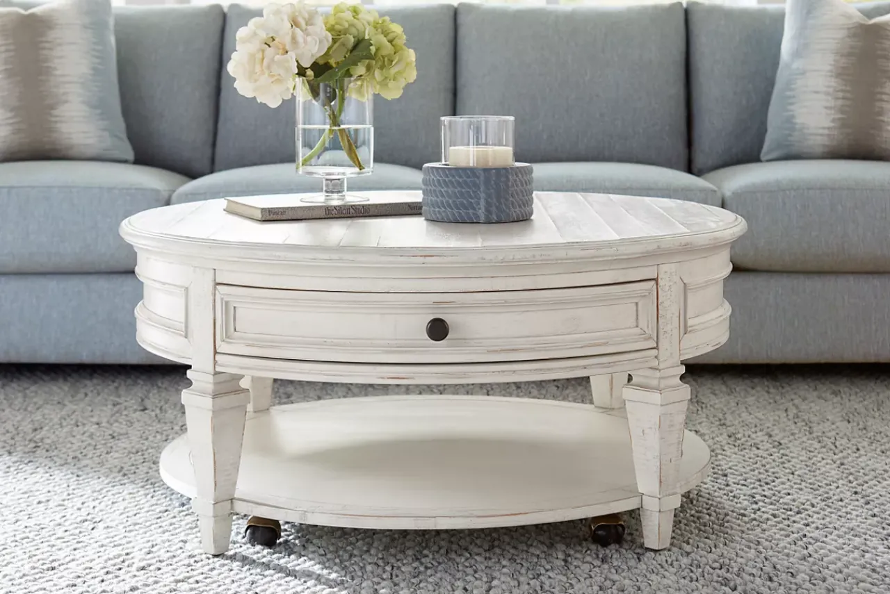 Havertys Beckley Round Coffee Table Alabaster Hot
