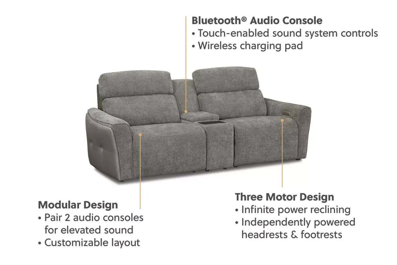 Havertys Century Power Loveseat with Audio Console