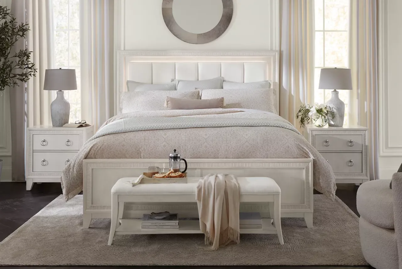 Havertys Corsica Bench Pearl White Sale