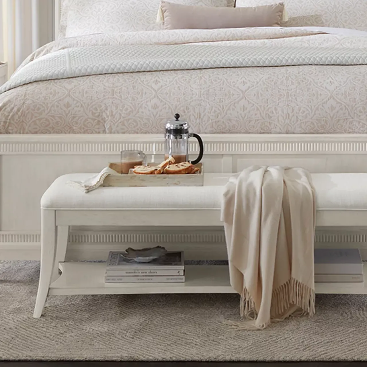 Havertys Corsica Bench Pearl White Sale