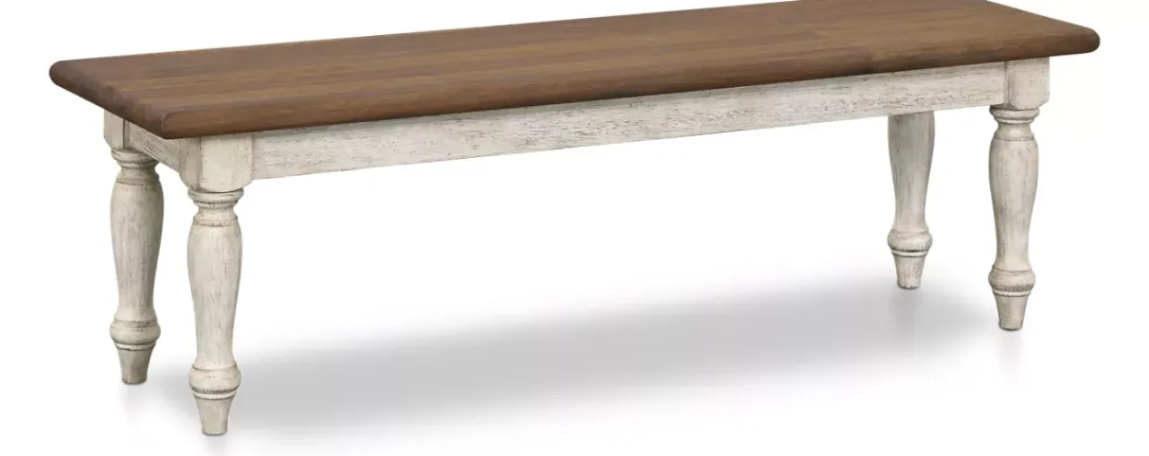 Havertys Coventry Dining Bench Antiqued White and Brown Hot