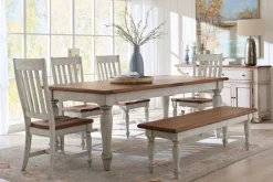 Havertys Coventry Dining Bench Antiqued White and Brown Hot