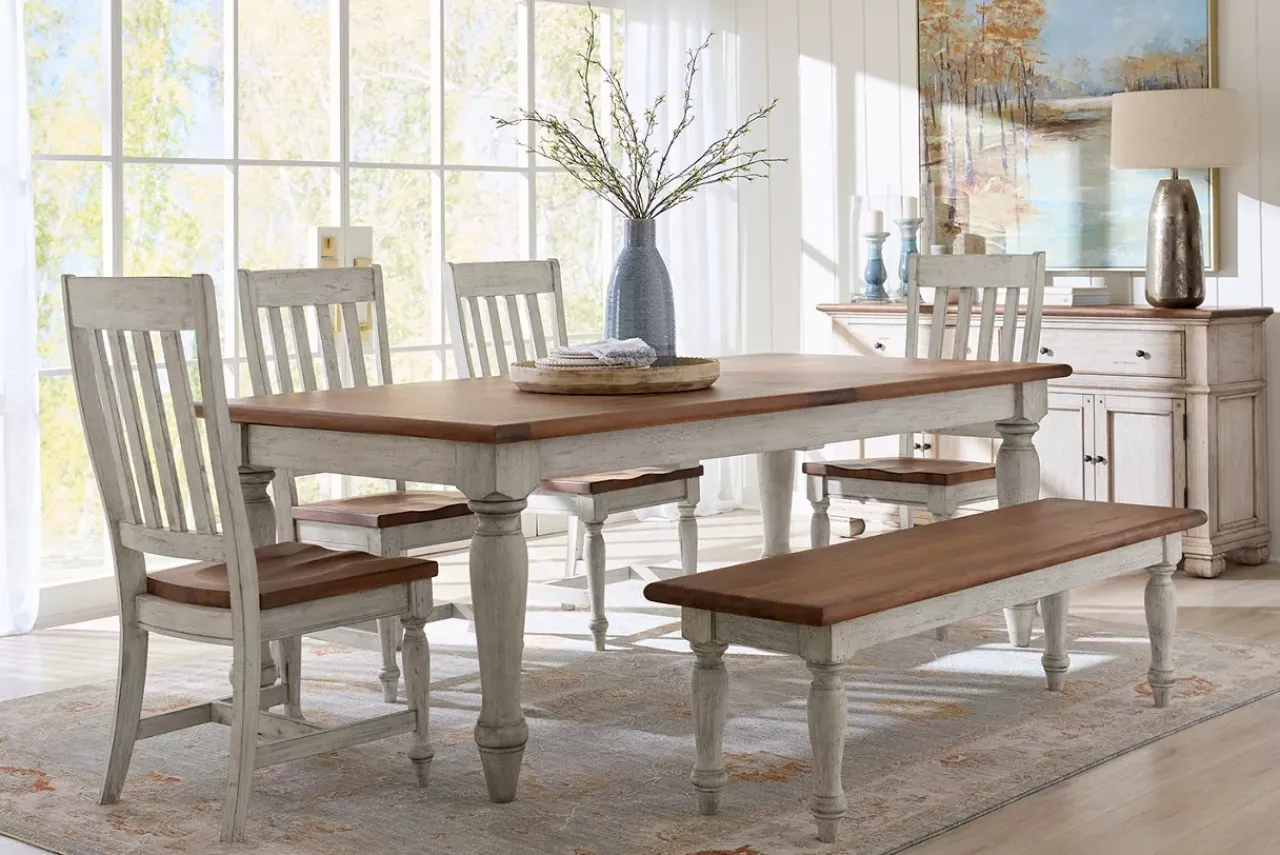 Havertys Coventry Dining Chair Antiqued White and Brown Best