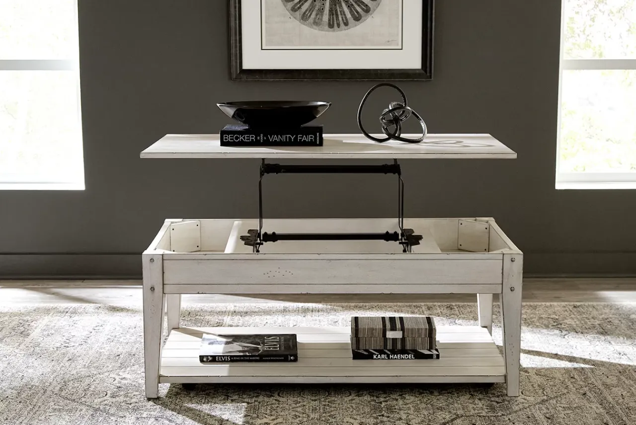 Havertys Freeport Lift Top Coffee Table Weathered White Sale