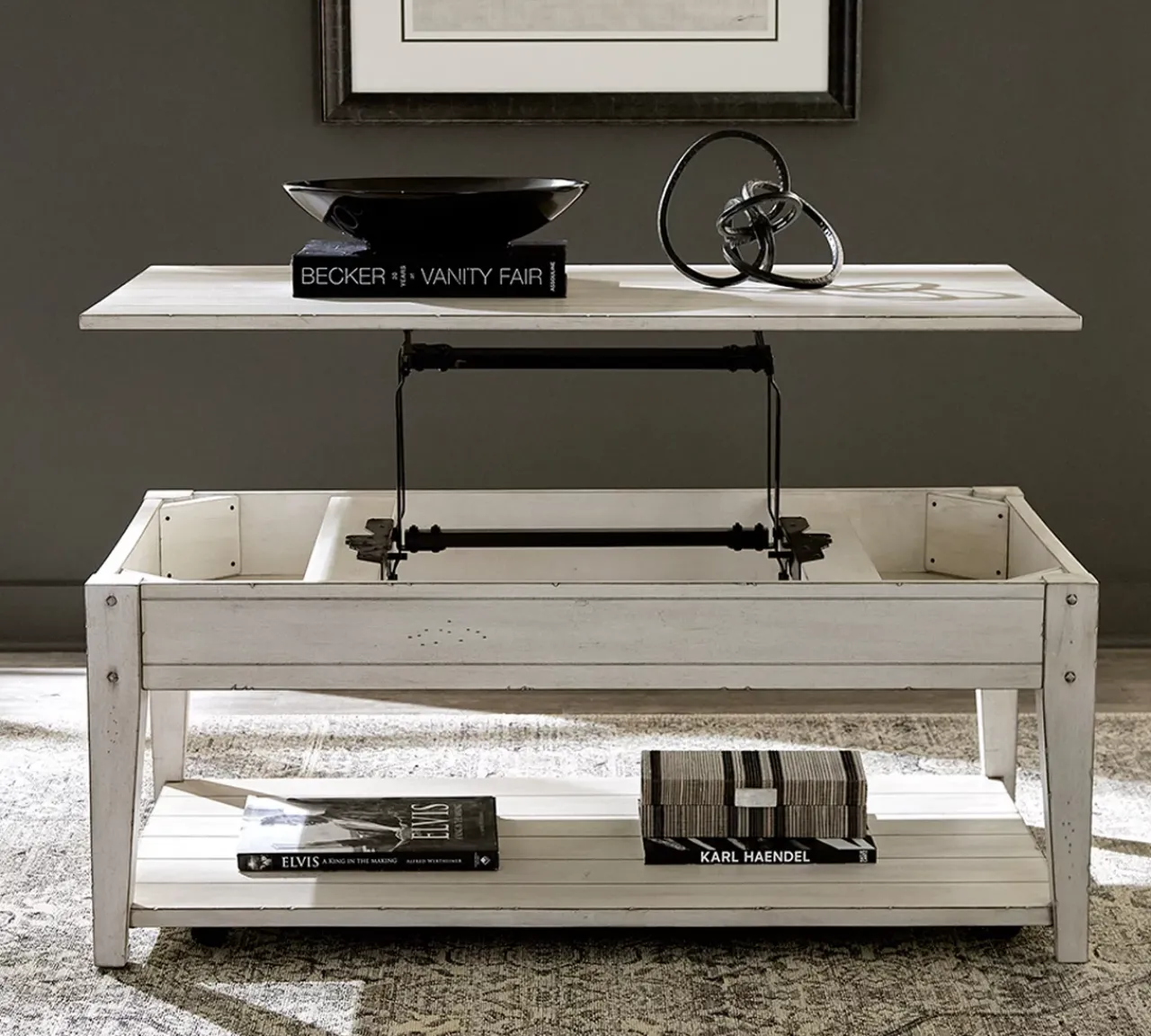 Havertys Freeport Lift Top Coffee Table Weathered White Sale