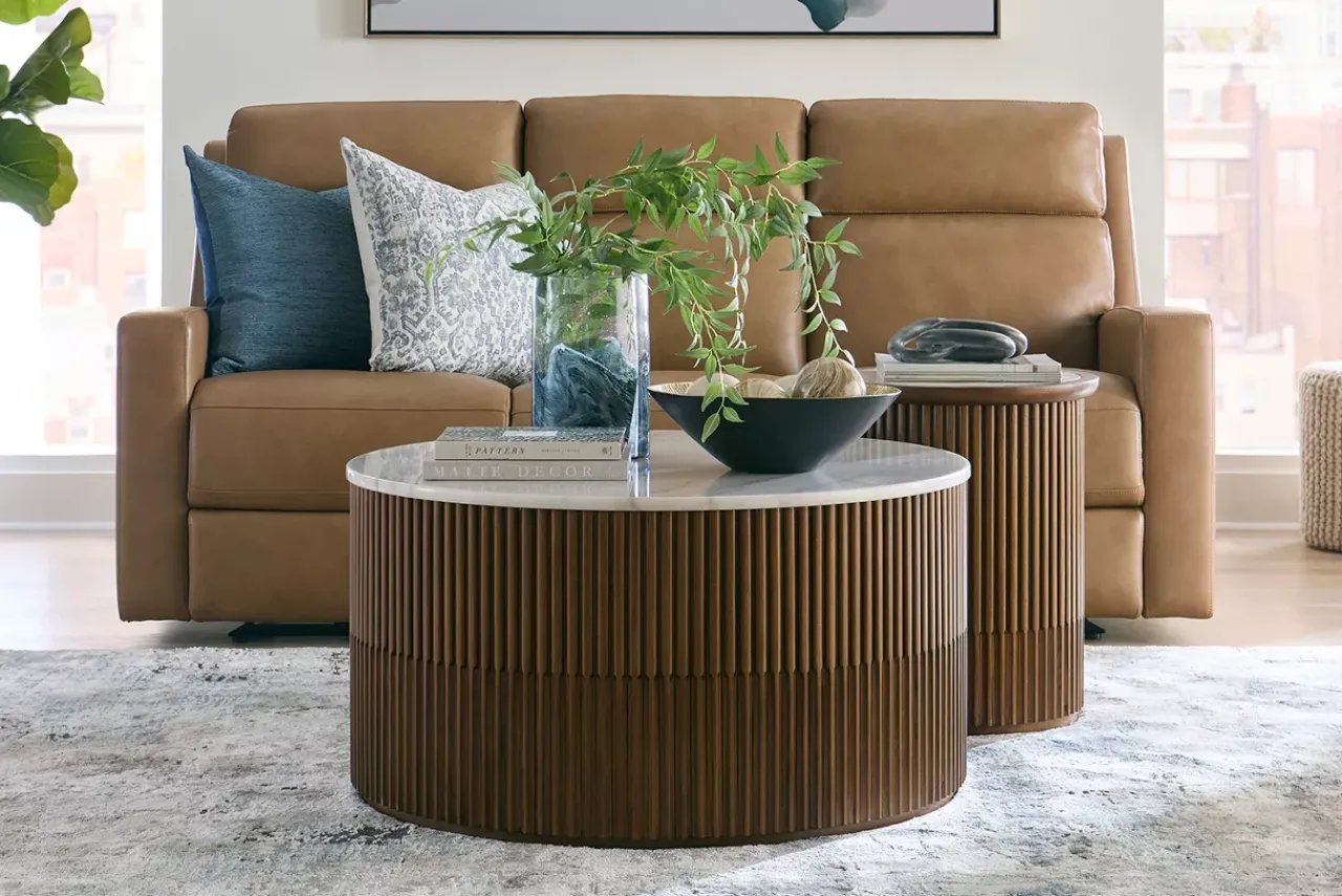 Havertys Graham Round End Table White and Brown Hot