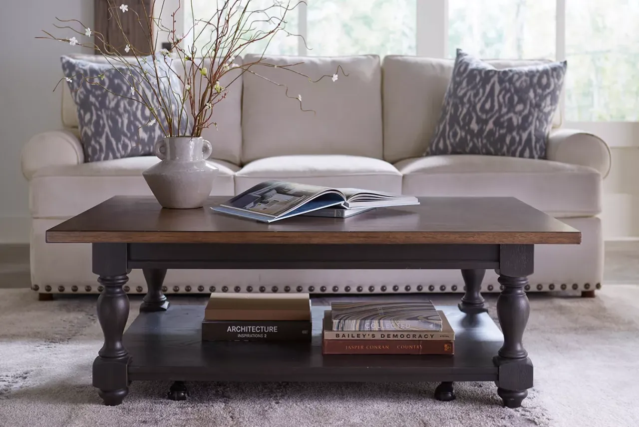 Havertys Harrington Coffee Table Dusty Taupe and Black Clearance