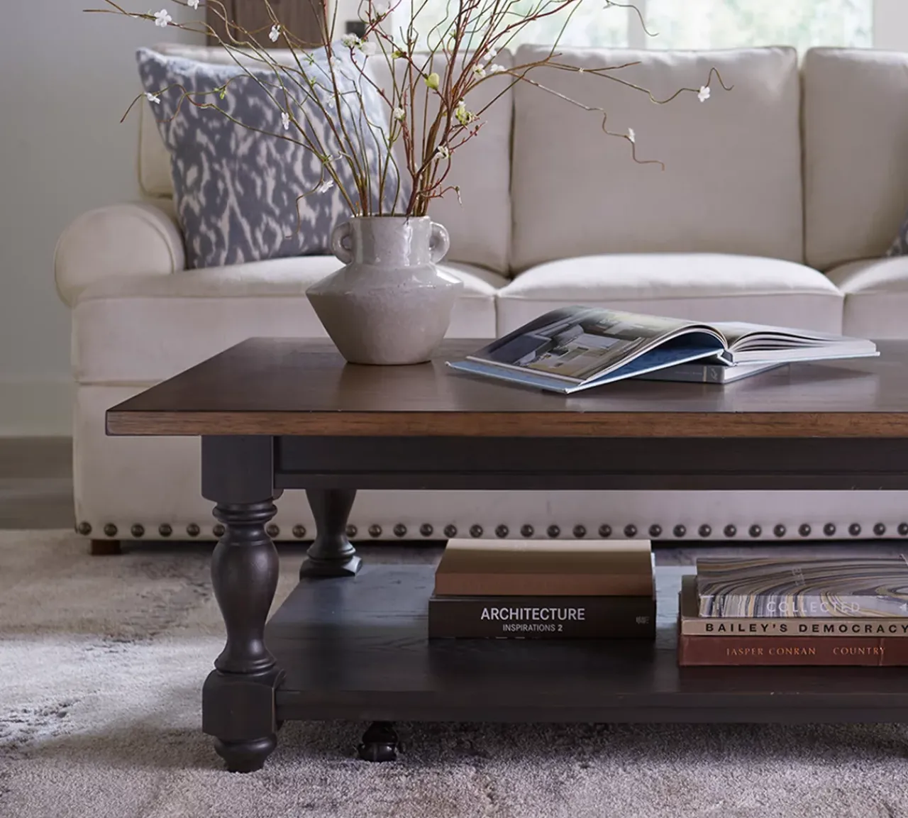 Havertys Harrington Coffee Table Dusty Taupe and Black Clearance