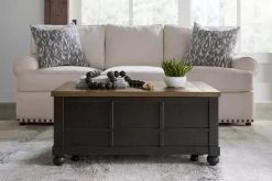 Havertys Harrington Trunk Dusty Taupe and Black Outlet