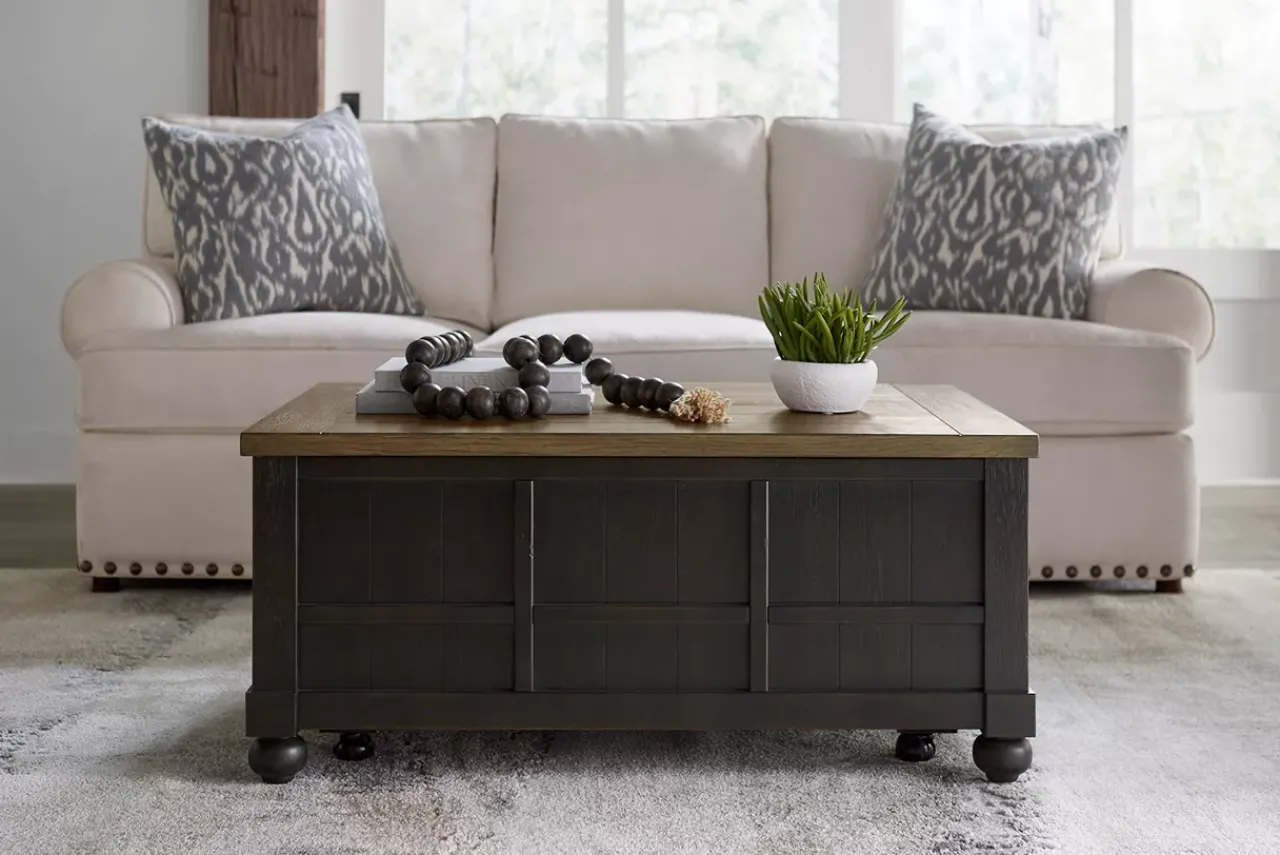 Havertys Harrington Trunk Dusty Taupe and Black Outlet