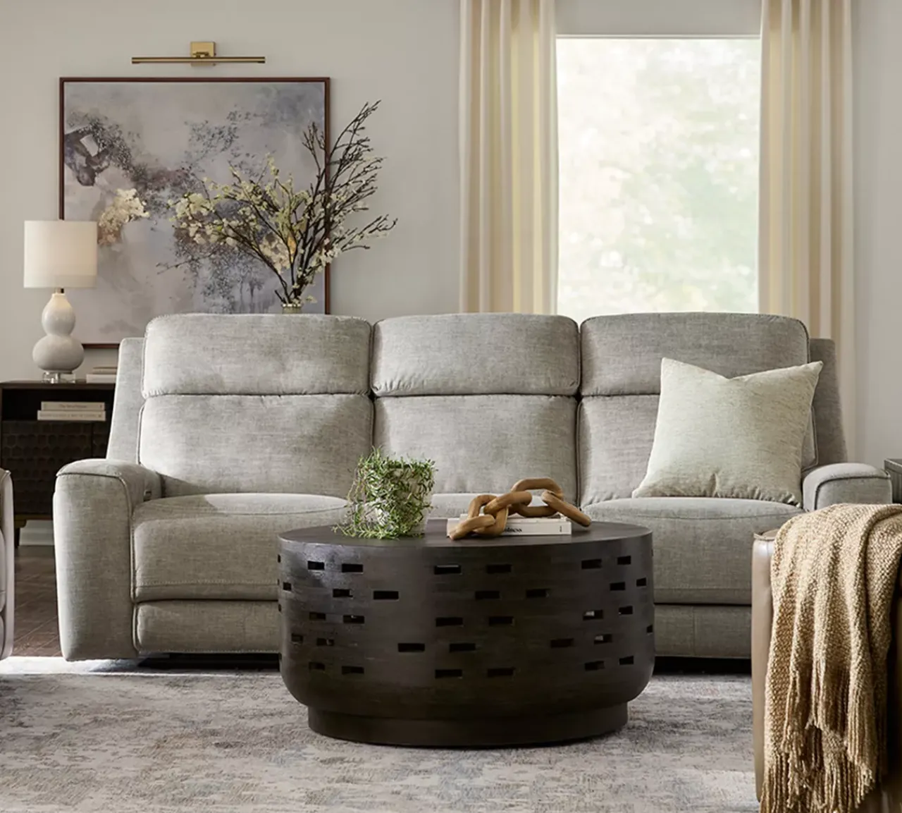 Havertys Micah Power Sofa with Drop Table