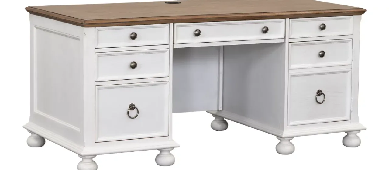 Havertys Nantucket Executive Desk Brown and White Outlet