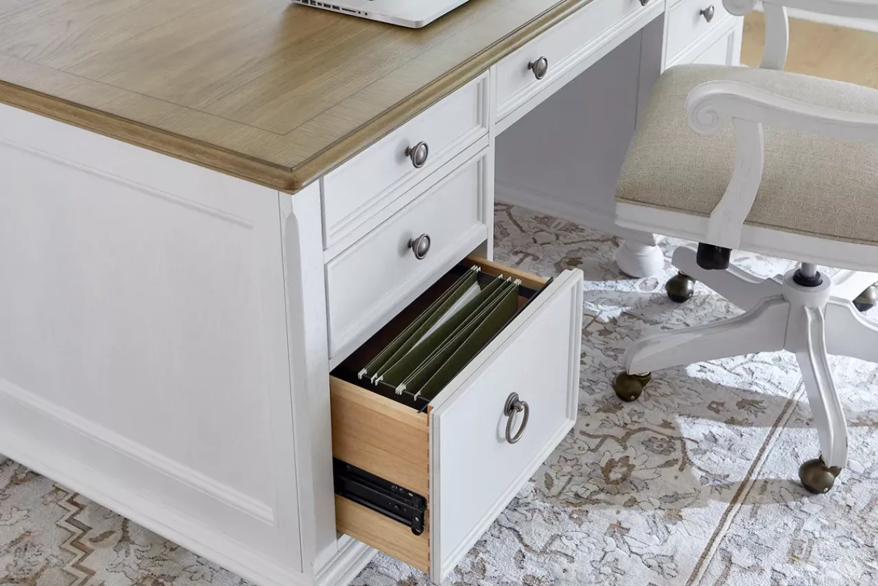 Havertys Nantucket Executive Desk Brown and White Outlet