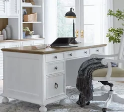 Havertys Nantucket Executive Desk Brown and White Outlet