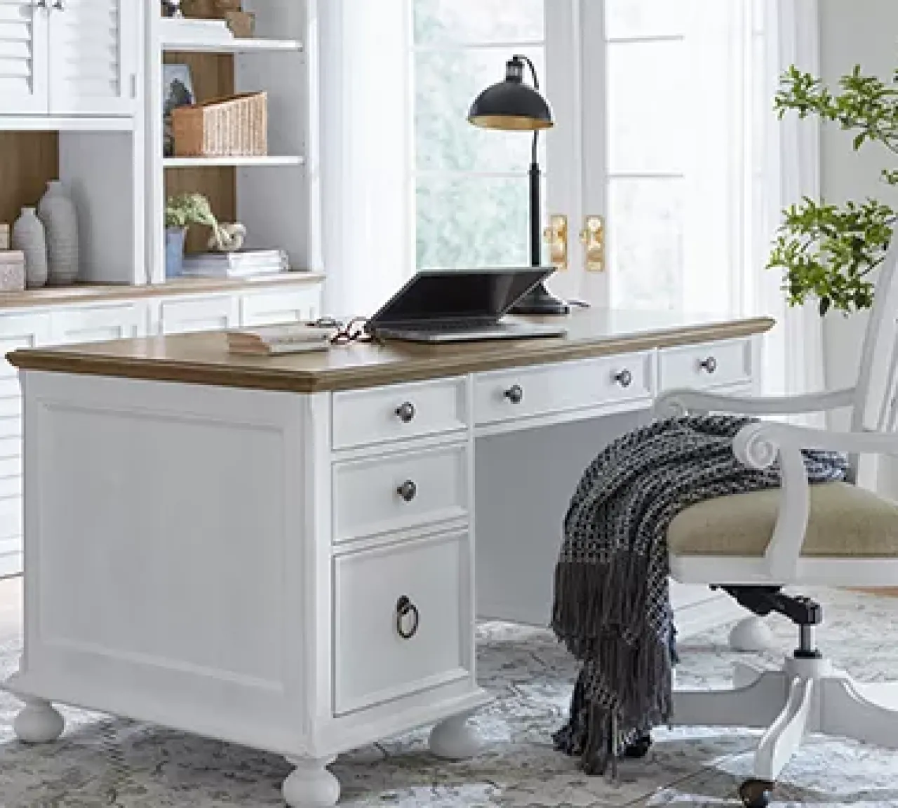 Havertys Nantucket Executive Desk Brown and White Outlet
