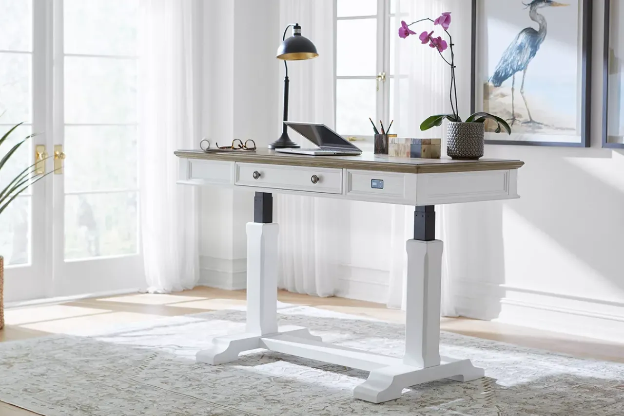Havertys Nantucket Lift Desk Brown and White Outlet