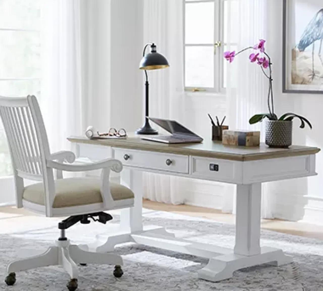 Havertys Nantucket Lift Desk Brown and White Outlet