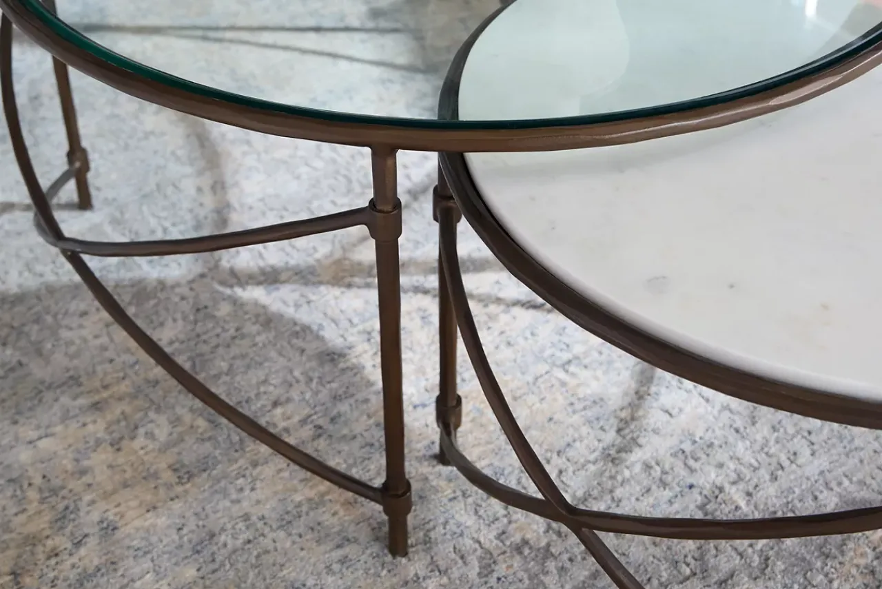 Havertys Noah Nesting Coffee Table Marble Clear and Brass New