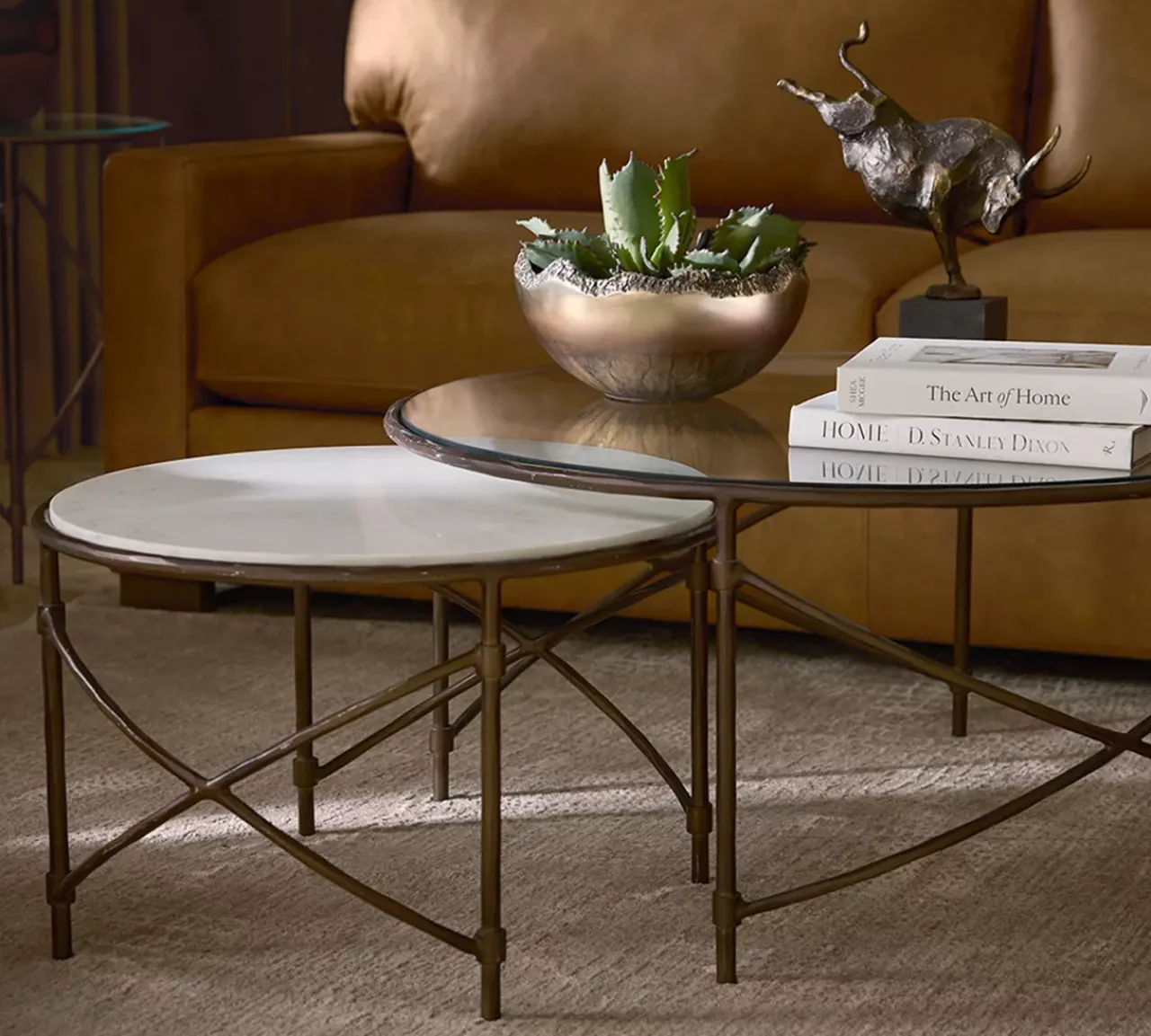 Havertys Noah Nesting Coffee Table Marble Clear and Brass New