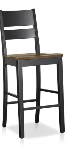 Havertys Parker Barstool Maple Leather-Onyx New
